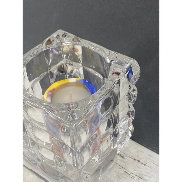 Square Cut Bubble Glass Votive Crystal Candle Holder With Colorful Swirl Candle - Picture 8 of 11
